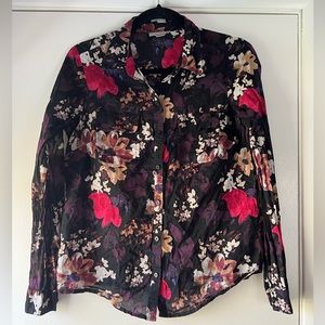 LOFT Bold Colorful Floral 100% Cotton Button Down Shirt Pink Purple Size XS